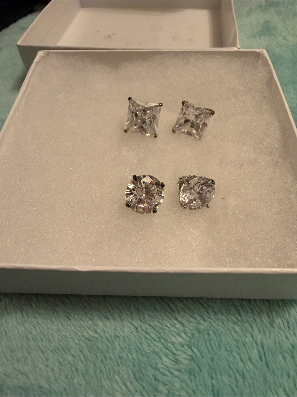 Clear Crystal Stud Earring Set in Silver-Tone (2 Pairs)